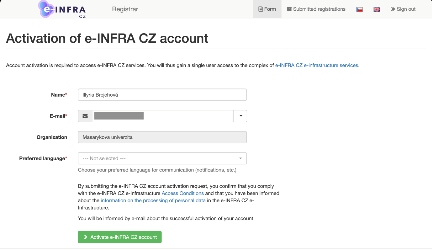 Registrace do e-INFRA